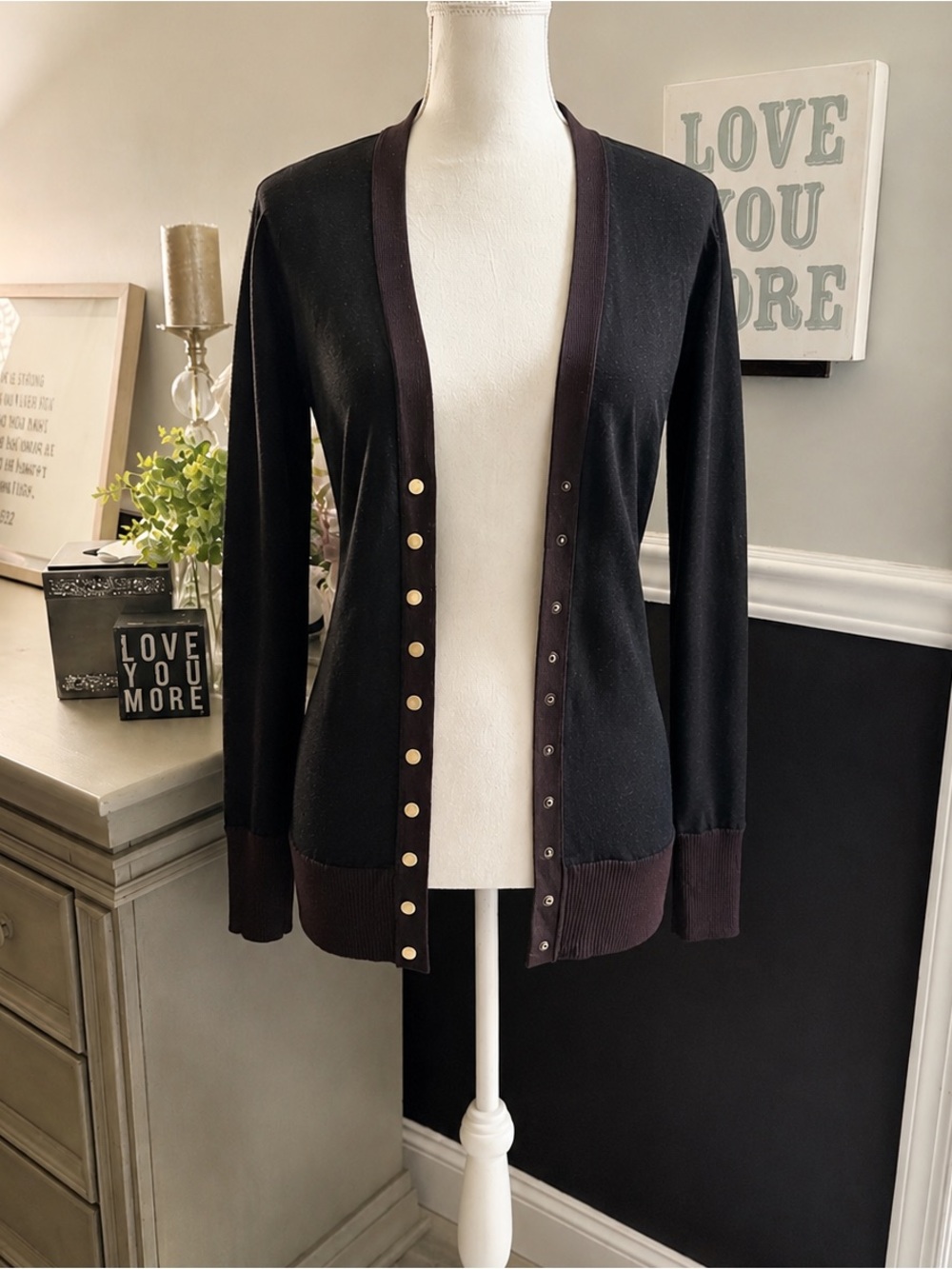 MEROKEETY Black Longline Snap Cardigan L